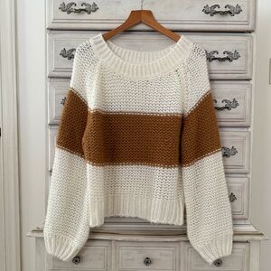 Vici Cream and Brown Knit Sweater